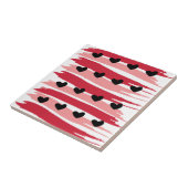 バレンティインズデイブラックハートレッドピンクストライプ タイル (側面)