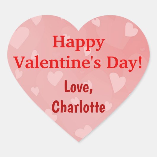 バレンティインズデイレッドピンクハート名前をカスタムする ハートシール (正面)