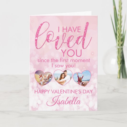 バレンティガーリーンピンクグリッターフォトコラージュ カード (正面)