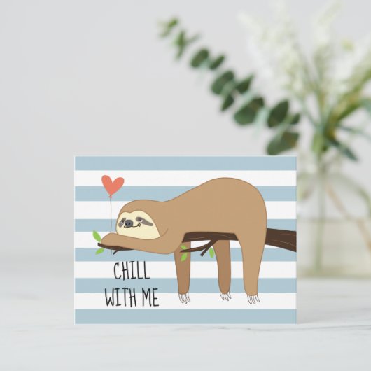 バレンティネスの日のために可愛くて怠け者のスロッスベアデザイン ポストカード (スタンド正面)