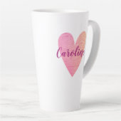 バレンティパーソナライズされたンデイピンクハート カフェラテマグ (右アングル)