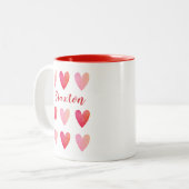 バレンティパーソナライズされたンデイピンク赤いハート ツートーンマグカップ (正面左)