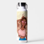 バレンティフェイクングリッターガールタンヘアブラウンピンク ウォーターボトル (正面)