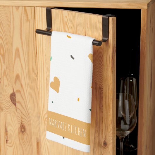 バレンティモダンンデイスプレッルハートマスタード キッチンタオル (三つ折り)