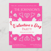 バレンティモダンンデーパーティーハートホットピンク 招待状 (正面/裏面)