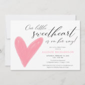 バレンティモダンンピンクの白い女の子の赤ちゃんシャワー 招待状 (正面)