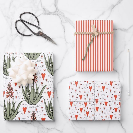 バレンティンアロエプラントスクルーメンストライプズハート ラッピングペーパーシート (正面)