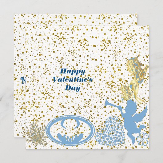 バレンティンキューピッドブルー金ゴールドスパークルロマンチックかわいい (正面/裏面)