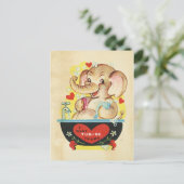 バレンティンズデイエレファントキッドアニマルレトロ赤いハート シーズンポストカード (スタンド正面)