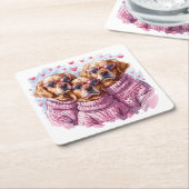 バレンティンズデイゴールデンレトリエバードッグス スクエアペーパーコースター (アングル)