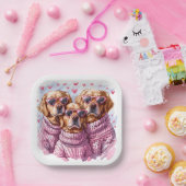 バレンティンズデイゴールデンレトリエバードッグス ペーパープレート (パーティー)