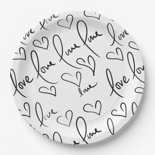 バレンティンズデイハンドドロードスクリプトラブレタリング ペーパープレート (正面)