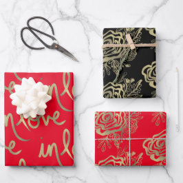 バレンティンズデイロマンチックな手の描画フローラ赤 ラッピングペーパーシート