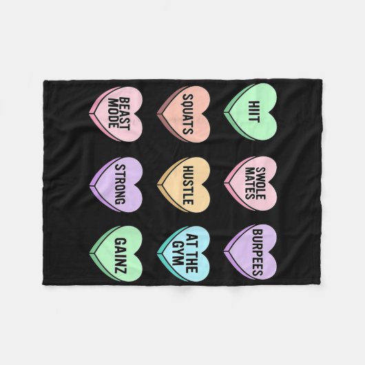 バレンティンデイキャンディハートボディビルフィットネスCo フリースブランケット (正面(横))