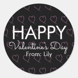 バレンティンデイスクライブルハートピンクブラック ラウンドシール