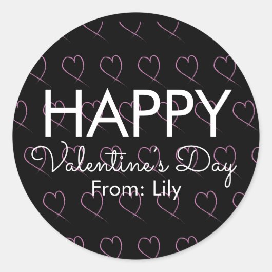 バレンティンデイスクライブルハートピンクブラック ラウンドシール (正面)
