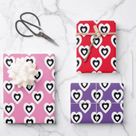 バレンティンデイトリプルハートタイルカラフルパターン ラッピングペーパーシート