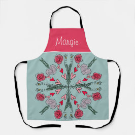 バレンティンデイドードルハートフローラビーミントピンク エプロン