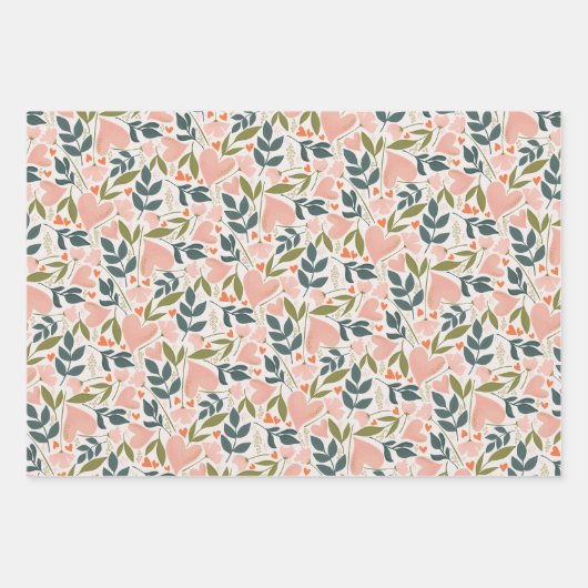 バレンティンデイハート植物学フローラプレイド ラッピングペーパーシート (正面)