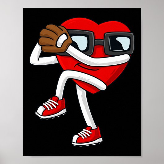 バレンティンデイハート野球ピッチャーおもしろいボーイズギル ポスター (正面)