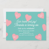 バレンティンデイバースデーパーティーハートフローティング 招待状 (正面)