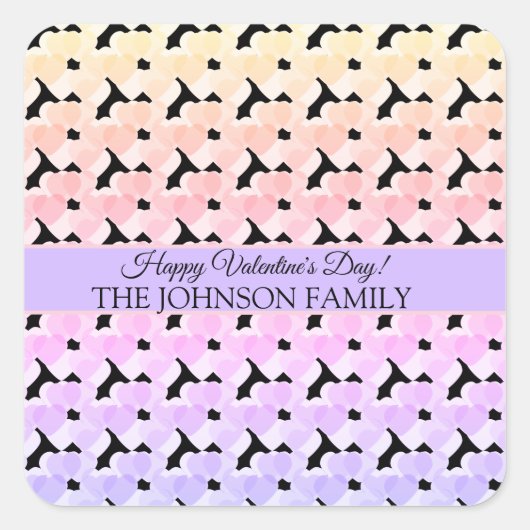 バレンティンデイパーティーハートレインボパターン スクエアシール (正面)