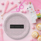 バレンティンデイミニハートパターンピンクブラック ペーパープレート (パーティー)