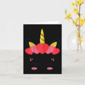 バレンティンデイユニコーン顔ハートかわいい女の子の子 カード (黄色い花)