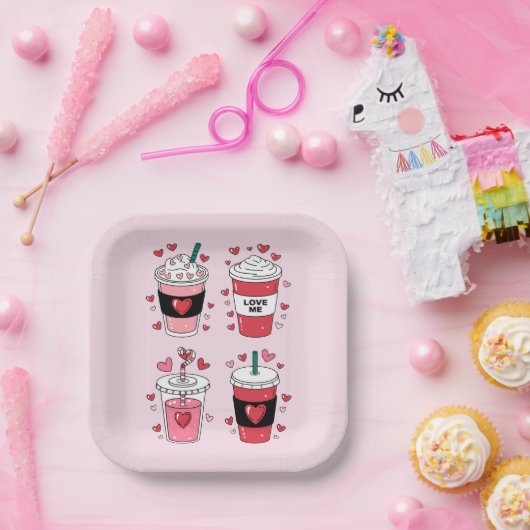 バレンティンデイラテコーヒー恋人 ペーパープレート (パーティー)