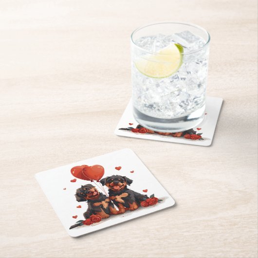 バレンティンデイロットワイラードッグ スクエアペーパーコースター (インサイチュ)