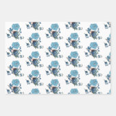 バレンティンデイロマンチックバラキューピッドブルーフラワーアート ラッピングペーパーシート (正面3)