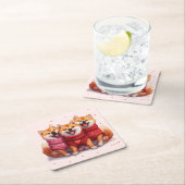 バレンティンデイ柴犬ドッグ スクエアペーパーコースター (インサイチュ)