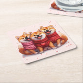 バレンティンデイ柴犬ドッグ スクエアペーパーコースター (アングル)