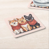 バレンティンデイ柴犬ドッグ スクエアペーパーコースター (アングル)