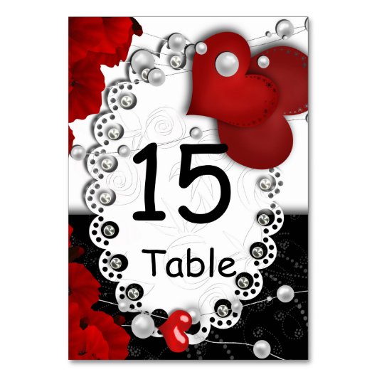 バレンティンデーハートとビーズパールレッドブラックwh テーブルナンバー (正面)