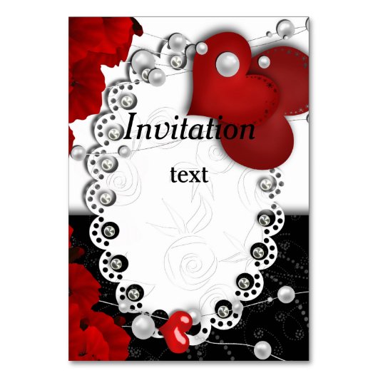 バレンティンデーハートとビーズパールレッドブラックwh テーブルナンバー (正面)