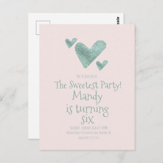 バレンティンデーハートメタリックウォーター誕生日 ポストカード (正面/裏面)