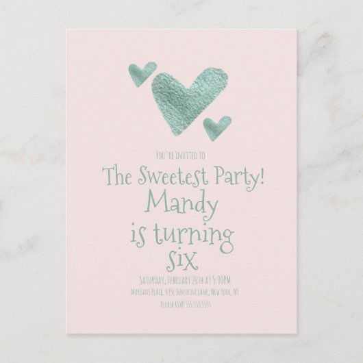 バレンティンデーハートメタリックウォーター誕生日 ポストカード (正面)