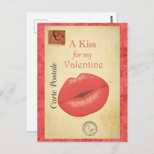 バレンティンデーヴィンテージフランスのキス ポストカード (正面/裏面)