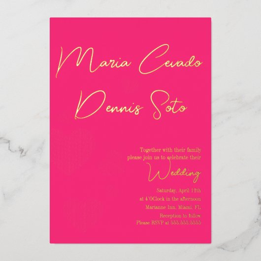 バレンティンピンクハート浮結婚動 箔招待状 (正面)