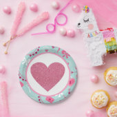 バレンティンピンクブルーグリッターハート ペーパープレート (パーティー)