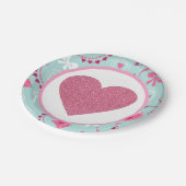 バレンティンピンクブルーグリッターハート ペーパープレート (アングル)
