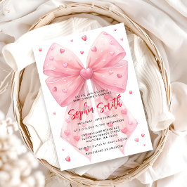 バレンティンピンクボウハートベビーシャワー 招待状
