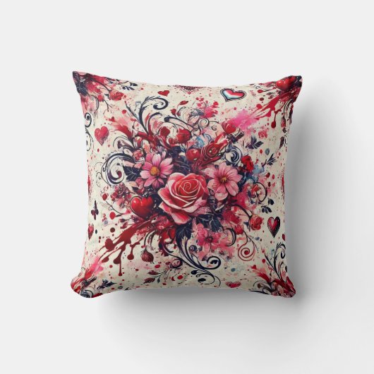 バレンティンブーケ/バラ（ばちゃばちゃ）跳ねるアート クッション (正面)