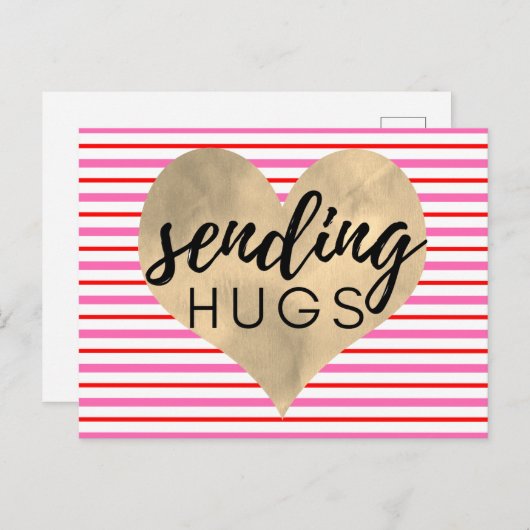 バレンティンレッドピンク金ゴールドハート ポストカード (正面/裏面)