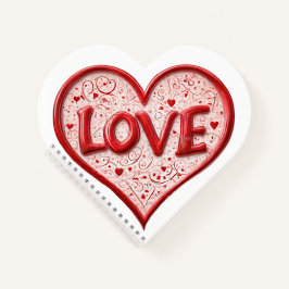 バレンティンレッドラブハートホワイトネーム ノートブック