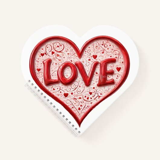 バレンティンレッドラブハートホワイトネーム ノートブック (正面)