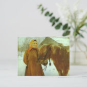 バレンティン・セロフ – 馬を持つ農夫の女性 ポストカード (スタンド正面)