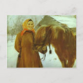 バレンティン・セロフ – 馬を持つ農夫の女性 ポストカード (正面)