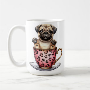 バレンティーンズティーカップの愛らしいパグ犬 コーヒーマグカップ